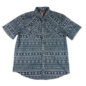 Duke Haband Western Pearl Snap Shirt Mens Large Blue Aztec Tribal Print 1C7